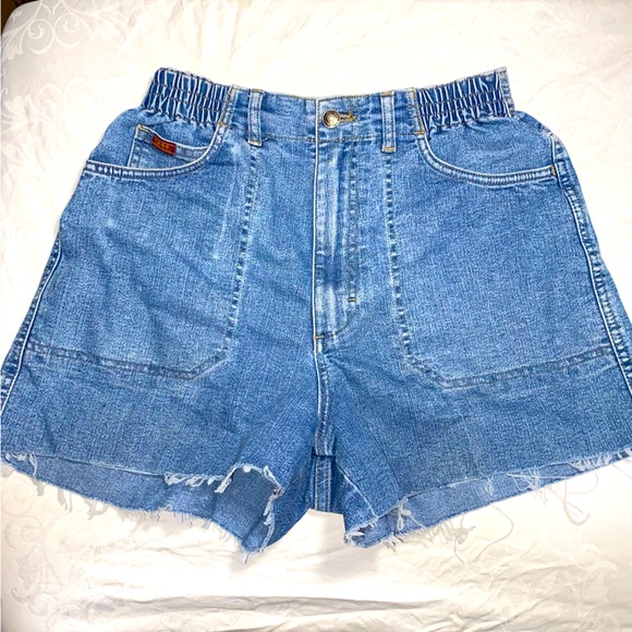 Vintage Lee Stretchy Cutoff Cargo Shorts Scrunch Waistband Women’s 8 Denim Jean - Picture 1 of 13